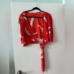 Billabong bright red swan and Floral tie wrap shirt / blouse